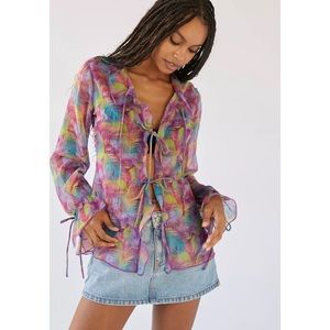 UO Misty Gauze Tie-Front Blouse